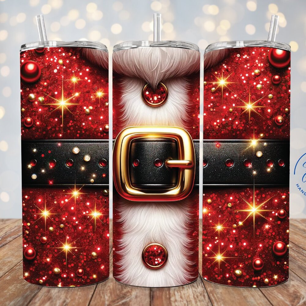 Sparkly Red Santa Suit Tumbler, Festive Red Santa Outfit Sparkly Tumbler